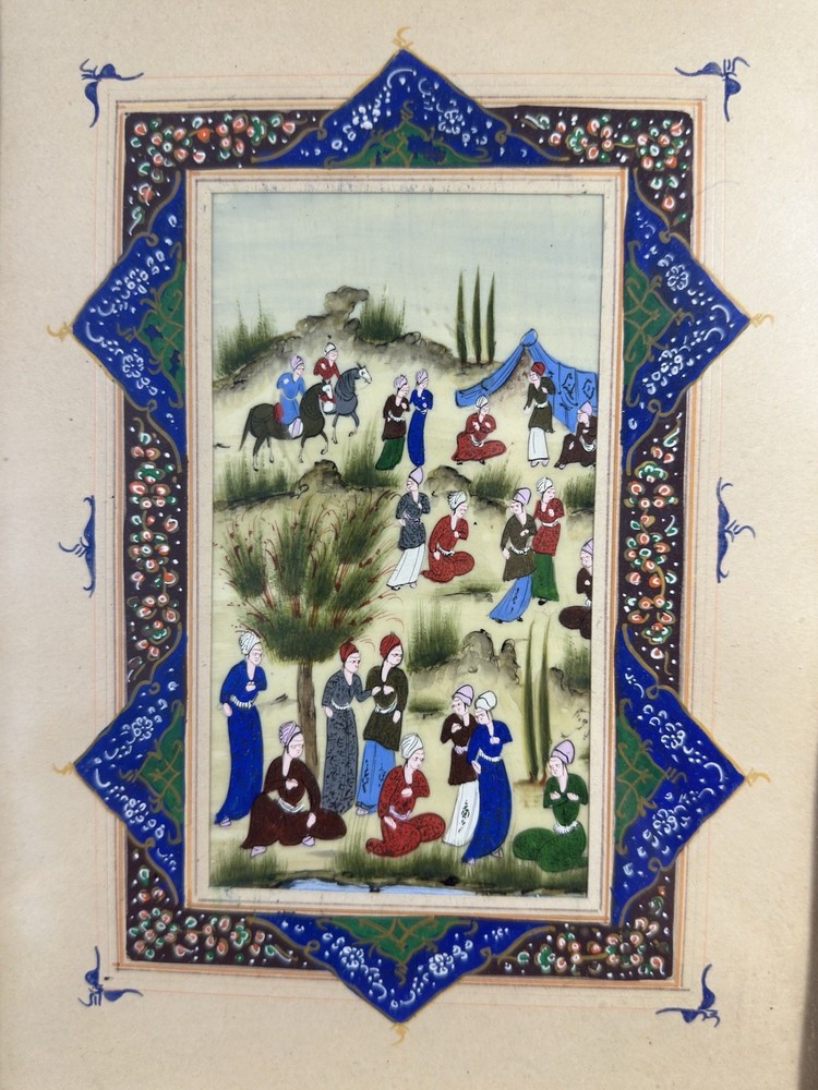 Moghul Persian Gouache Art: Scene Of Women Under A Tent And On Horseback