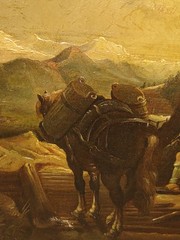 19th Century European Oil Painting – Family and Horse in Mountain Landscape