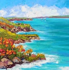 Seascape Original Painting Oil Canvas Board 30x30cm Seaside Impasto Art Signed