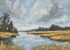 ORIGINAL Oil Painting Impressionism Moody Landscape Lake River 5″x7″
