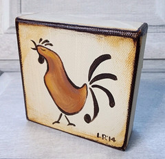 Art on Artesia Lisa Ritchie (Blum) OOAK paintings chickens tree 4×4″ Wisconsin