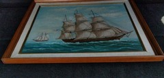 Vintage Original Oil Painting Clipper Ship Tall Sails Nautical Framed 16×20