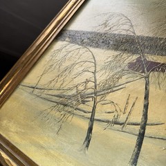 Erik Lönsjö Swedish Oil/canvas Landscape Painting On Carved Frame Needs Cleaning