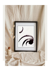 Modern Abstract Black and White Comet Acrylic Painting on Paper, 14X11