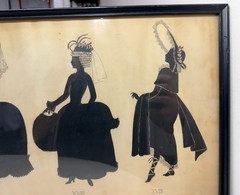 Large antique 1800’s Victorian fashion lady original silhouette art ink drawing