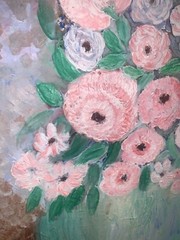 VTG ‘96 Still Life Flowers Ranunculus Roses Blue Vase Canvas Modern 18”x 25.75”