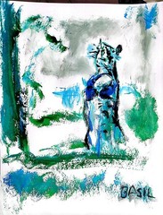 Standing Squirrel Figurative Abstract Expressionist 11×14 Paper Painting