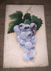 Original 2007 Signed Lou Ann Peters Purple Grapes 4”W 6”T Canvas NC #3of3