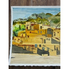 Warren C Plauche Taos Pueblo Original Watercolor Painting 2021 New Mexico Art