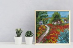 landscape provence original oil painting, poppy field painting,provence wall art