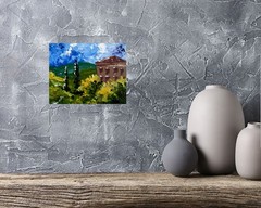 Tuscany Original Oil Impasto Painting Small Italy Landcape Wall Art 10 x 8 in