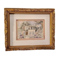 Sculptured Watercolor Print 3D Patsy Gullett „Dollhouse“ Signed Framed, 12×10