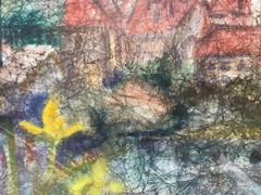 Painting Mischtechnik City At Shore Frame Modern Port North German Baltic Sea