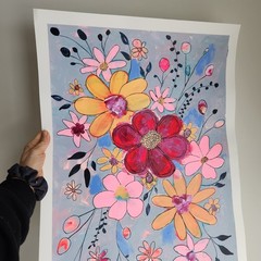Original Abstract 18×24 Botanical Flower Acrylic Painting Signed Bold Wall Art