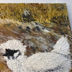 Original Painting Of Silkie Chicken 12”x 12” Acrylic Whimsical Art Textured