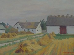 Impressionist Arthur Brener 1886-1959 Dorflandschaft With Kornpuppen -ölgemälde