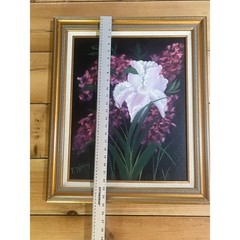 Hand Painted Purple/White Iris Flower Art.Canvas Framed&Signed 25″x21″ P.Dobbins