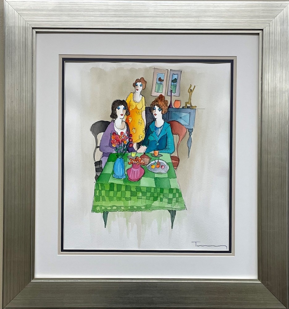 Itzchak Tarkay „Sunday Brunch“ Hand Signed Watercolor Framed Art Women NEW