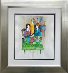 Itzchak Tarkay „Sunday Brunch“ Hand Signed Watercolor Framed Art Women NEW