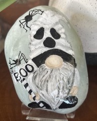 Hand Painted Rock „Halloween Ghost Gnome“ Collectible Garden Outdoor Art