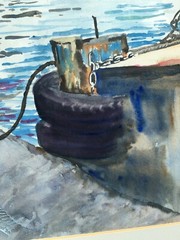 Original Tug Boat Watercolor by: LAURA HOPPER. Colorful-Detailed-Excellent.