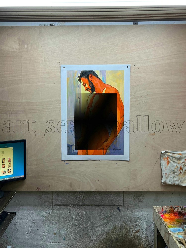 Original oil painting art Abstract male 100%hand-painted on canvas 16x24in #5536