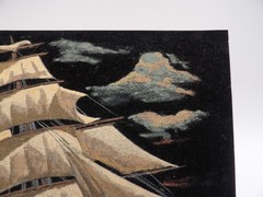 Ship at Sunset Velvet Oil Painting 11 3/4″ x15 3/4″