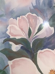 Original Vintage K Dore Magnolia Flowers Watercolor Framed Signed 37”x29.5”