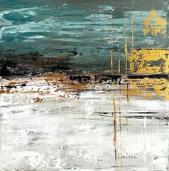 Original Acrylic Painting golden brown turquoise livingroom home wall art