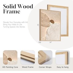 Large Framed Neutral Abstract Wall Art, Modern 24″L x 36″W beige and brown