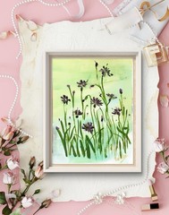 Lavender Buttons Flowers Painting Impressionism Original Paper 9×11 Unframed