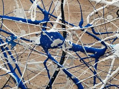 XXL Jackson Pollock Style Sand & Blue Abstract Art Textured Painting 78×39 in