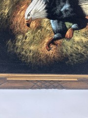Vintage Oil On Velvet Painting Bald Eagle Carved Wood Frame Beautiful