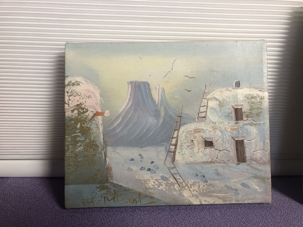 Southwest Pueblo Oil Painting On Canvas Signed by Artist K Mescal 8×10