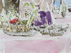 New Jersey Impressionist Joan Brady W/C Lunch At Colombe d’Or France 1986 Signed