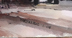 BRENNER SAILBOAT JEEP ON A DRY DOCK ORIGINAL WATERCOLOR HARBOR SCENE PAINTING