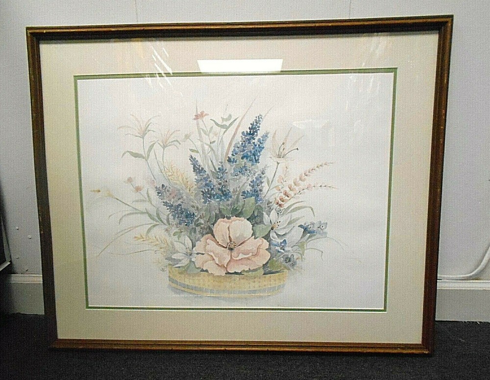 Boquete of Flowers Watercolor 19″x24″Print in 26″x31″Wood Frame by Mary Bertrand