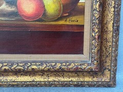 K HANLO HOLLAND SIGNED OIL PAINTING STILL LIFE SILVER VASE WITH ASSORTED FRUITS