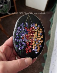 Original Dot Painted Stone Hanging Flower Basket by Cheryl Andrade