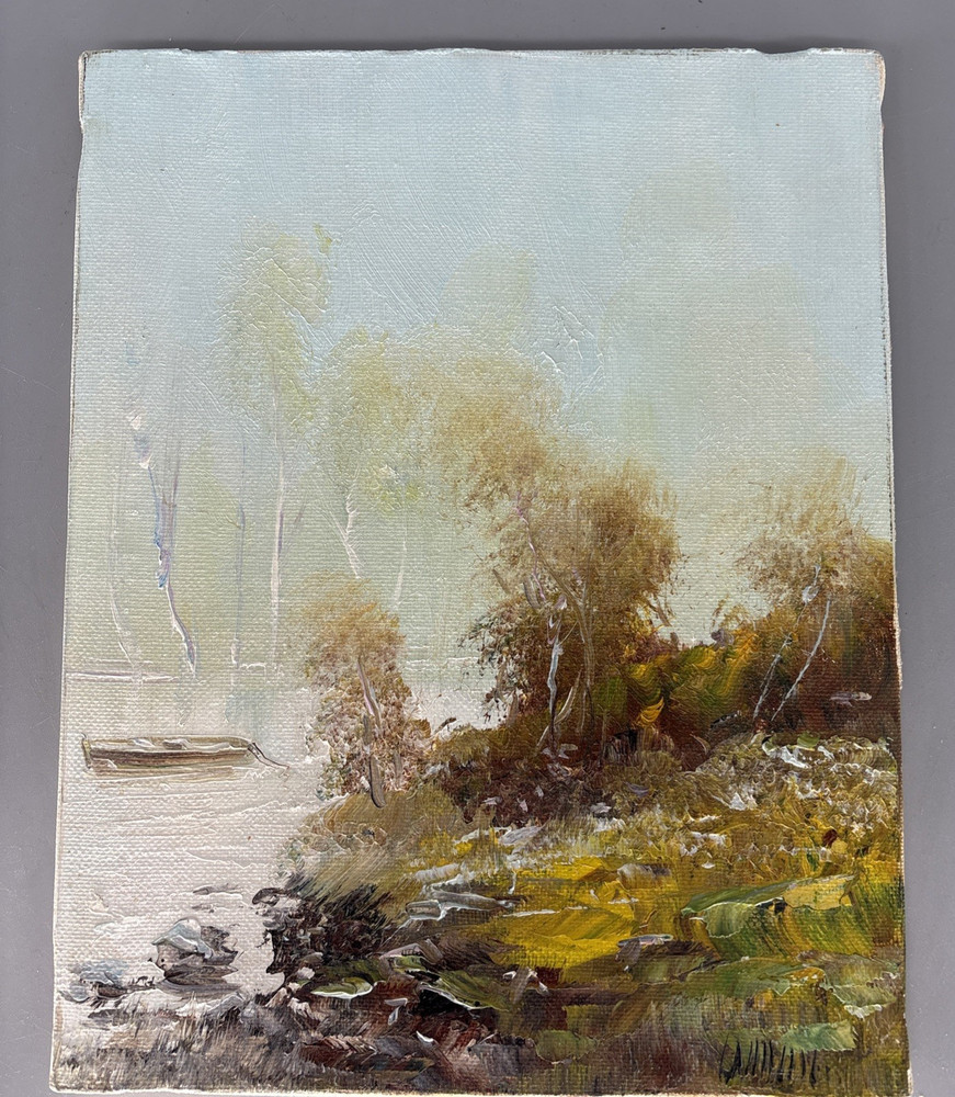 Original 9.5 X 7.5 autumn colors waterside oil painting signed