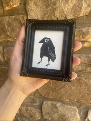Whimsical Crow ,halloween,Original Painting,3/4,framed,miniature,small,mini