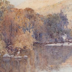 Willie Stephenson (1857-1938) – Watercolour, Heron in an Autumn Landscape