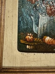 Pair of Vintage Folk Art Miniature Italian? Oil on Board Still Life Paintings