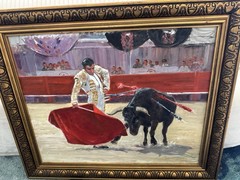 Original Oil Painting Matador Bull Bullfight Signed Overstreet 1976