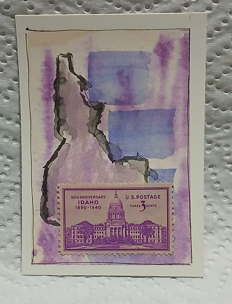 Idaho in Violet 50th Anniversary of Statehood OOAK Postal Whimsy ACEO watercolor