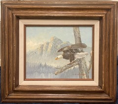 MP ELLIOT VINTAGE BALD EAGLE WILD LIFE IMPRESSIONIST OIL PAINTING BIRD LANDSCAPE