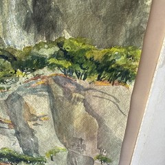 Large Original Vintage Watercolor Yosemite Falls Painting 15”Wx22”Tall Signed 85
