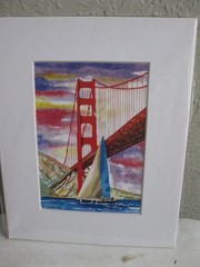 Carlos Cuzma Art Watercolor Print signed Golden Gate Bridge OS