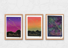 ACEO / ATC Original TAURUS Zodiac Horoscope Constellation SET OF 3 PRINTS