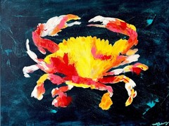 Abstract Expressionist Original Crab Painting Living Room Wall Art 16×12